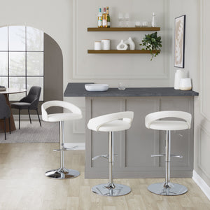 English Elm Adjustable Swivel Barstools in Chrome and Faux Leather Set of 3 for Kitchen Island B202S02048