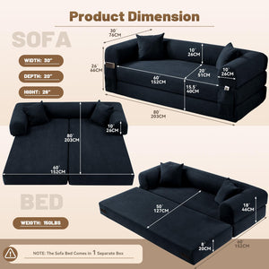 English Elm Convertible Corduroy Sleeper Sofa Queen Fold Out Bed with Dual Storage Pockets Dark Blue W3396P483184