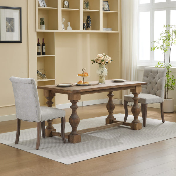 English Elm Upholstered Chenille Tufted Dining Chairs Set of 2 with Curved Wood Legs Club Style Beige W1143P457780