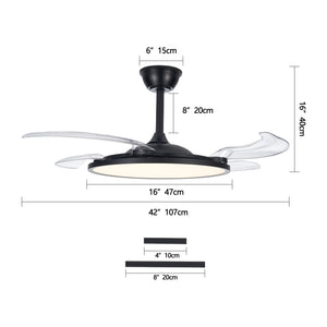 English Elm 42 Inch Retractable Ceiling Fan With Remote - Modern Black Low-Profile Fan & Dimmable Light Setup W2312P375021