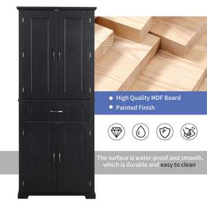 English Elm Bathroom Tall Storage Cabinet with Doors and Drawer, Adjustable Shelf, Anti-Tip Safety, MDF Finish Black N725P210330B