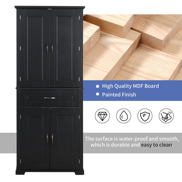 English Elm Bathroom Tall Storage Cabinet with Doors Drawer and Adjustable Shelf, MDF Build, Metal Handles, Anti-Tip Safety Black WF308204AAB