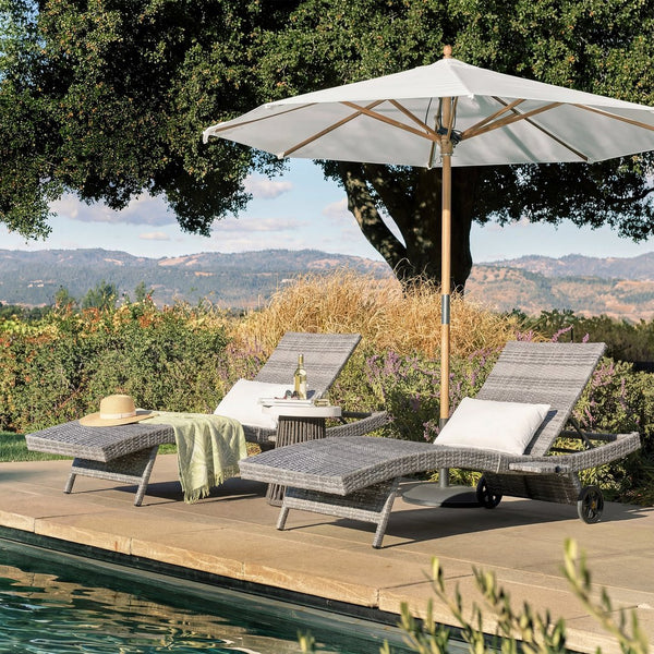 English Elm K&k Outdoor Wicker Reclining Chaise Set 2 Piece with Pull Out Tray Rolling Wheels Grey N707P395515E