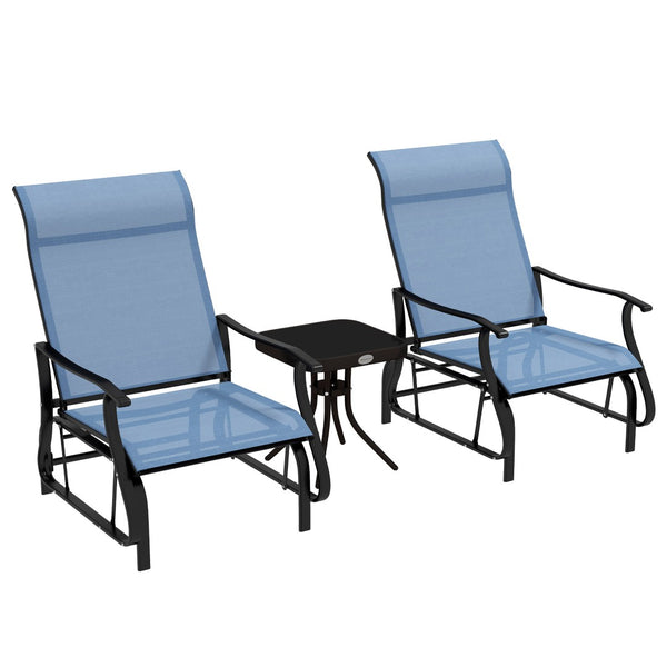 English Elm Outsunny 3-Piece Light Blue Glider Bistro Set With Glass Table For Cozy Outdoor Relaxation Space W2225P174317-GIGA
