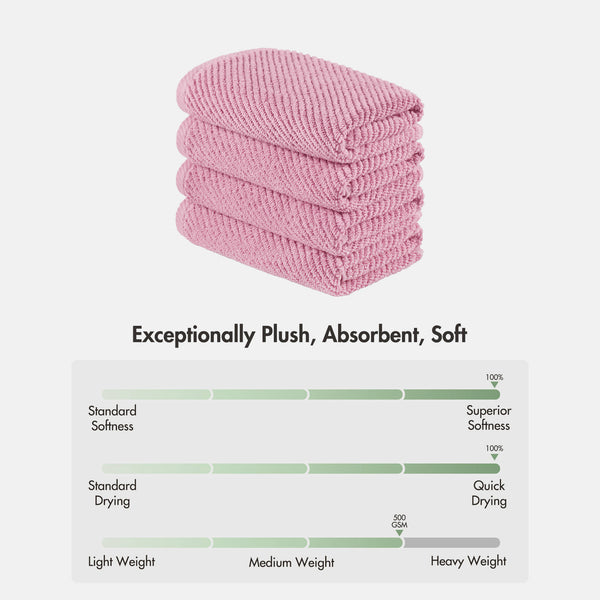 JLA Home Madison Park - 100% Cotton Diagonal Ribbed Hand Towel — Plush Zero-Twist 506 GSM Quick-Dry Luxury for Home Spa Pink MP73-8863