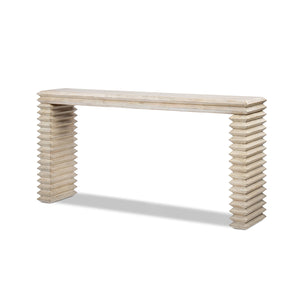 English Elm Veda Reclaimed Pine Whitewashed Geometric Console Table Sculptural Entryway Accent B2719P485495