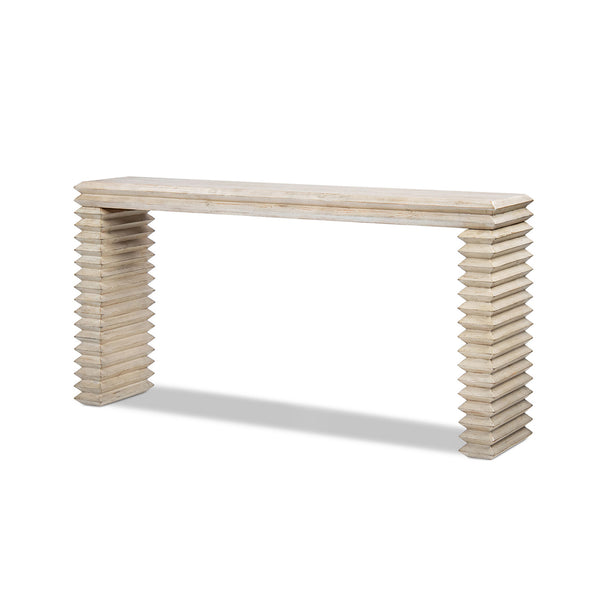 English Elm Veda Reclaimed Pine Whitewashed Geometric Console Table Sculptural Entryway Accent B2719P485495