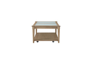 English Elm Frosted Sand Finish Cocktail Table with Casters — Solid Wood & Glass Top, Transitional Casual Design B2699P218292