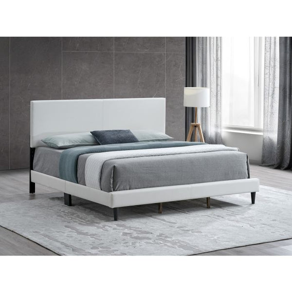 English Elm Baron Full Bed Frame with Faux Leather Upholstery, Slat Support, Adjustable Headboard Height, Fits 7–13" White 26.37 L x 60.39 W x 7.28 H B078P380178