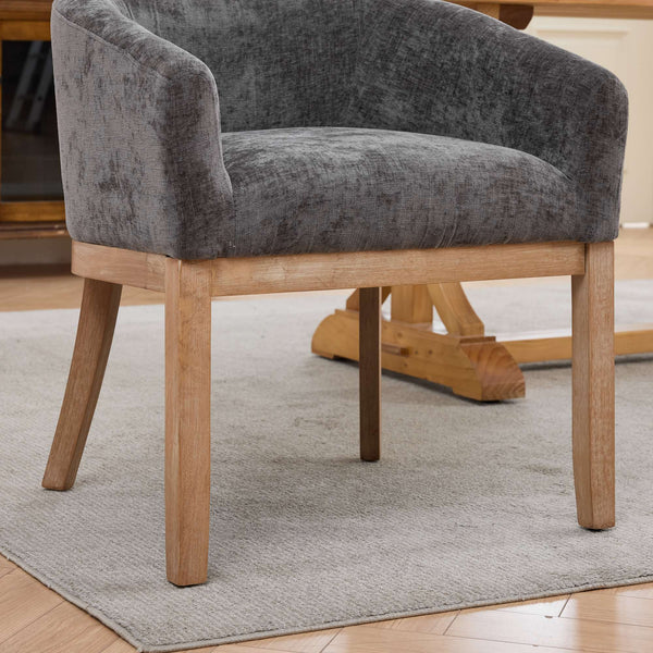 English Elm Mid Century Barrel Accent Chair Chenille Upholstery Rubberwood Legs Dining Room Gray W1143P449341