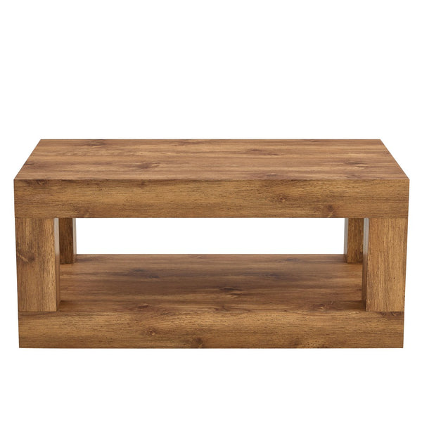 English Elm Modern Two Tier Rectangular Coffee Table with Open Shelf for Living Room Storage W3875P389550