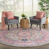 Nourison Passion PSN20 Machine Made Power-loomed Floral Border Indoor Only Bohemian  Rug Light Grey,Pink, Grey and Pink 100% Polypropylene 99446765215