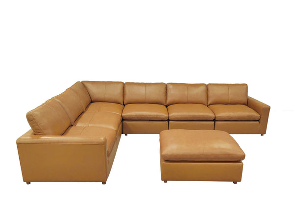English Elm Leather Match Modular Sectional Sofa with Top Grain Upholstery for Open Living Rooms Ginger B2748S00165