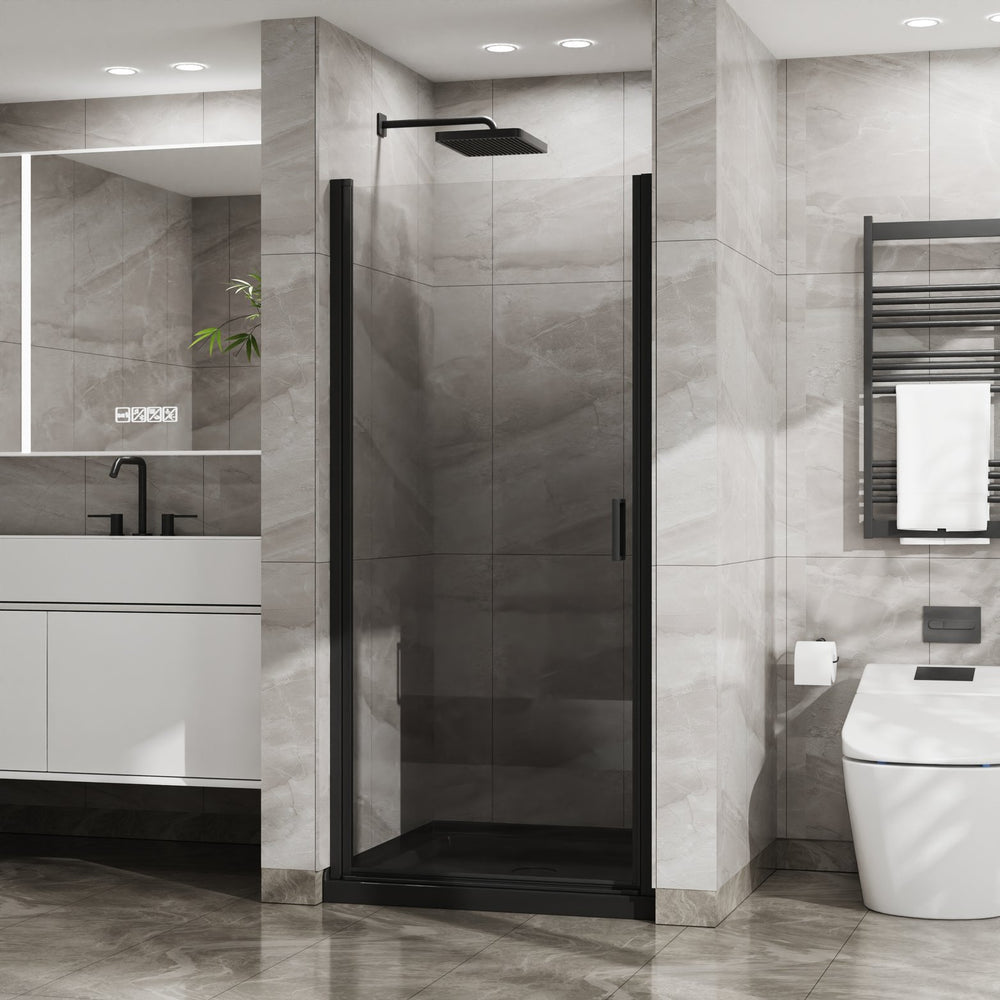 English Elm Goodyo 34"X72" Pivot Shower Door - Durable Tempered Glass, Modern Black Finish, Easy Install & Clean D163102093