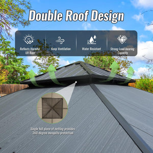 English Elm 10x12ft Lean to Hardtop Gazebo Wall Mounted Steel Roof Shelter for Deck Patio W1859S00184