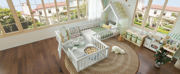 English Elm Twin House Floor Bed with Door & Full-Length Guardrails, Solid Wood Twin Loft Alternative for Kids White W1580P327128