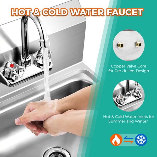 English Elm 17" Stainless Steel Wall Mounted Hand Sink Nsf Certified for Commercial Kitchens W3629P365488