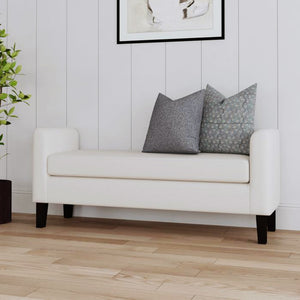 English Elm Fabric Upholstered Accent Bench with Arms in Soft Neutral Fabric, Sleek Black Legs for Modern Chic Seating Vanilla White B016P383450