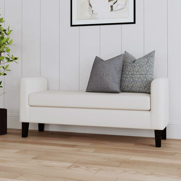 English Elm Fabric Upholstered Accent Bench with Arms in Soft Neutral Fabric, Sleek Black Legs for Modern Chic Seating Vanilla White B016P383450