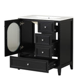 English Elm 30" Bathroom Vanity With Sink, Bathroom Vanity Cabinet With Three Drawers and Door, Solid Wood and Mdf, Black