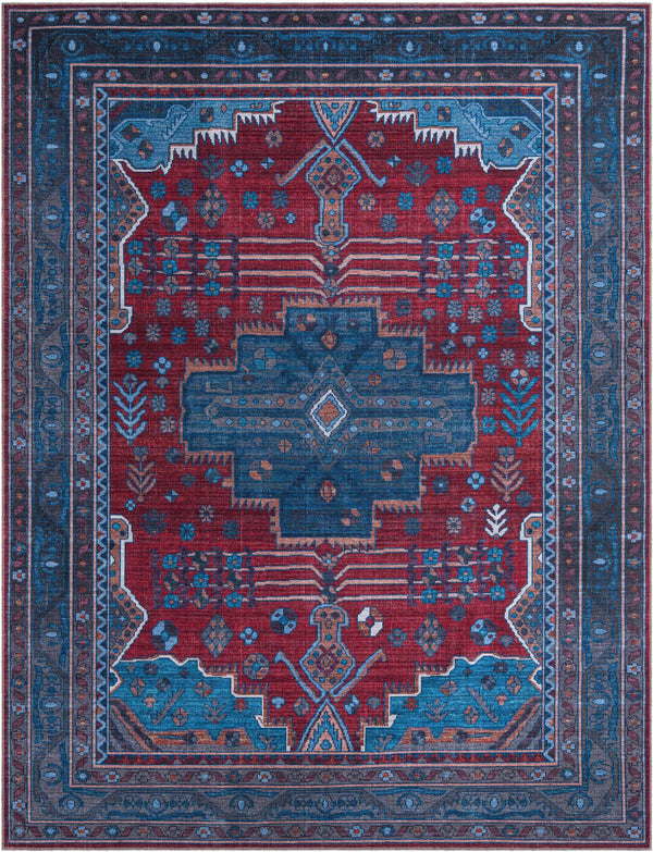 Unique Loom Mangata Molly Machine Made Medallion Rug Red and Blue, Ivory/Light Blue/Light Brown/Gray 9' 2" x 12' 2"