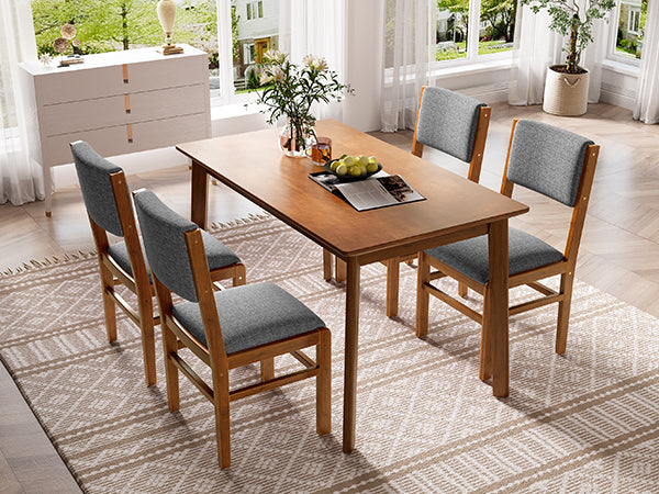 English Elm 5-Piece Counter Height Dining Set with Faux Marble Top and Upholstered Seats, Mid-Century Pub Charm Brown+Gray N752S000017D