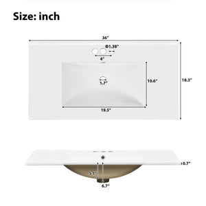 English Elm 36" Gray Modern Bathroom Vanity with Ceramic Sink, Solid Wood Frame, Soft-Close Doors & 4 Drawers N729P253935E