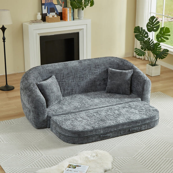 English Elm 87-inch Curved Chenille Convertible Sofa Recliner Bed with Pull-out Base for Living Room Grey W3505P452805