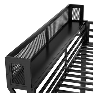 English Elm Queen Over Queen Metal Bunk Bed With Sturdy Ladder, Storage Shelf & Stylish Black Finish For Teens W2580S00043-GIGA