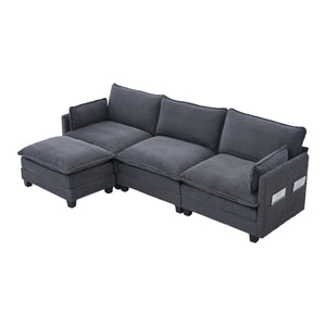 English Elm United We Win Modular Corduroy Sectional with Ottoman Low Profile Living Room Couch Gray W1568S00255