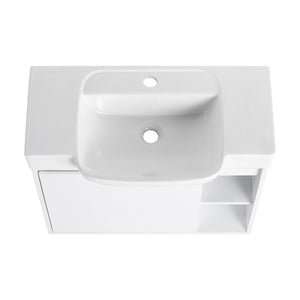 English Elm 28'' Floating Bathroom Vanity with Ceramic Sink Soft Close Door Melamine Cabinet Glossy White W999P426642