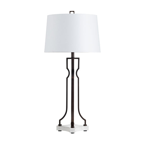 Crestview Collection 34"H Aged Bronze Table Lamp With White Marble Base, Elegant Shade & 3-way Socket For Modern Homes   Cvazer187