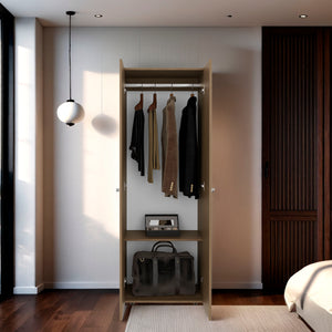 English Elm Armoire 66.9" H - Stylish Natural Oak & White Storage Solution With 2 Doors & Adjustable Shelves B097P395869