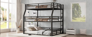 English Elm Full/Full Xl Over Queen Metal Triple Bunk Bed With Safety Guardrails – Heavy-Duty, Noise-Reducing Design W1580S00175