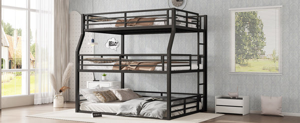 English Elm Full/Full Xl Over Queen Metal Triple Bunk Bed With Safety Guardrails – Heavy-Duty, Noise-Reducing Design W1580S00175
