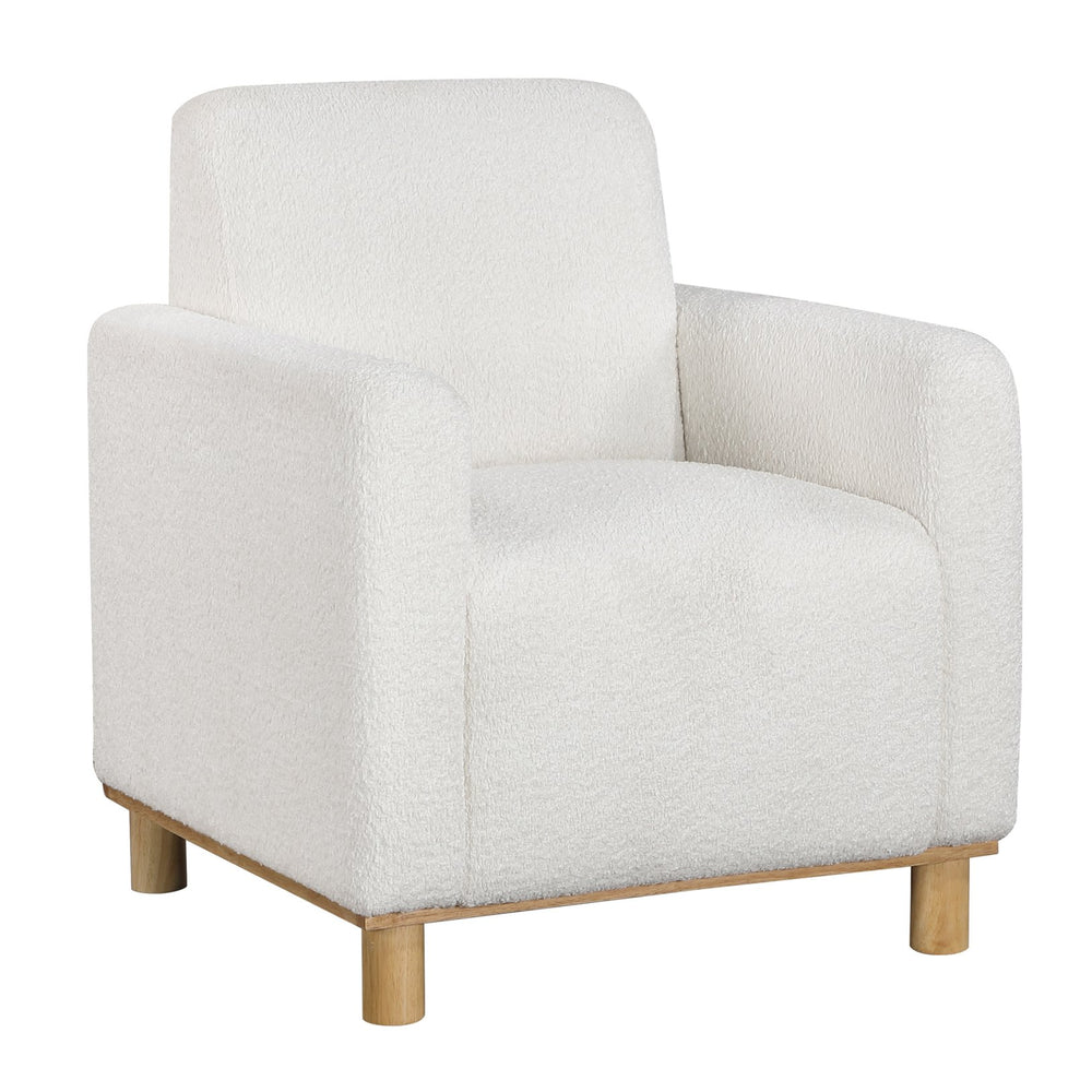English Elm Mason White Boucle Arm Chair with Pocket Springs, Solid Hardwood Cylindrical Legs, Plush Comfort B050P229984