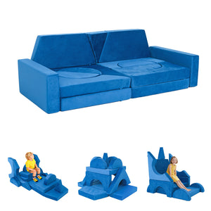 English Elm 15pcs Modular Toddler Play Couch Set Velvet Foam Fort Building Playroom Seating Blue T5880P493413