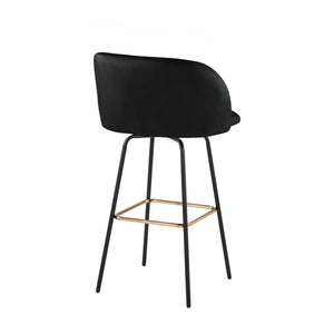 English Elm Fixed-height Swivel Barstools Velvet Seat Gold Footrest Glam Kitchen Island Set of 2 Black B202S01908