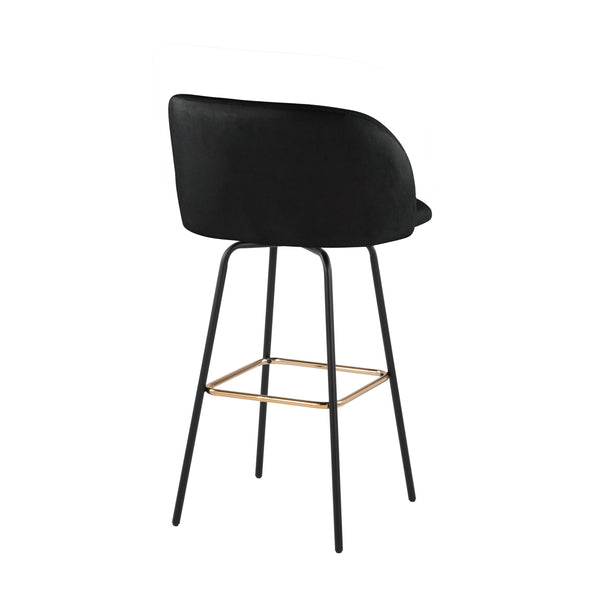 English Elm Fixed-height Swivel Barstools Velvet Seat Gold Footrest Glam Kitchen Island Set of 2 Black B202S01908