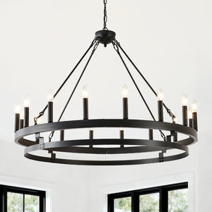 English Elm 39 Inch Matte Black Wagon Wheel Chandelier 16 Candelabra Lights Farmhouse Dining W5008P392763