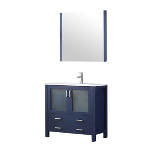 English Elm Navy Blue Bath Vanity Set With White Ceramic Top, Chrome Faucet & Matching 34" Mirror For Style Upgrade B2731S01290