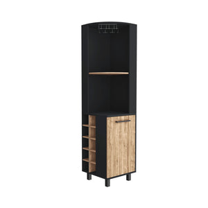English Elm Kaia 70" Tall Corner Bar Cabinet with 4 Shelves, 10 Wine Cubbies & Stemware Storage in Black Pine B070S00307