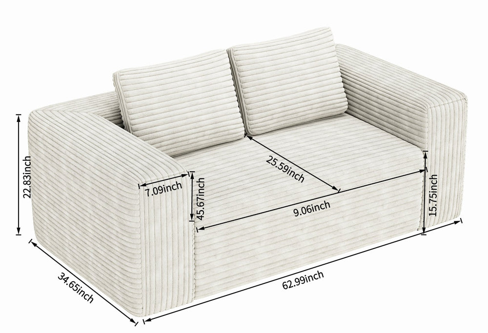 English Elm Sofa in a Box Low Profile Corduroy Floor Couch with Memory Foam for Lounge Living Light White W1960P403555
