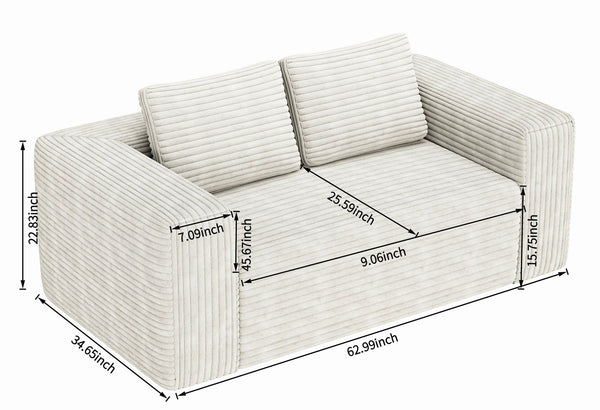 English Elm Sofa in a Box Low Profile Corduroy Floor Couch with Memory Foam for Lounge Living Light White W1960P403555