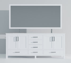 English Elm White Double Bath Vanity 80 in. W x 22 in. D with White Quartz Top, Chrome Faucets, 30" Mirrors, Durable Finish B2731S01055