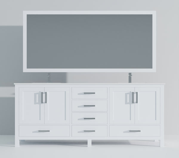 English Elm White Double Bath Vanity 80 in. W x 22 in. D with White Quartz Top, Chrome Faucets, 30" Mirrors, Durable Finish B2731S01055