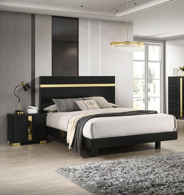 English Elm Modern Black 3-Piece Bedroom Set With Led Bed & Nightstands - Stylish, Mattress-Ready Furniture B2741S00183