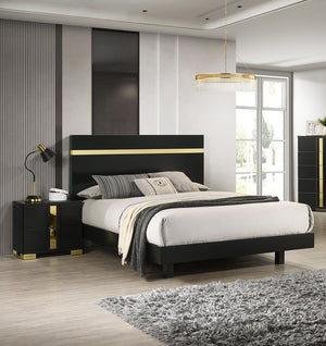 English Elm Modern Black 3-Piece Bedroom Set - Eastern King Bed With Led Lighting & Stylish Nightstands Included B2741S00184
