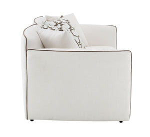 English Elm Yolanda Beige Chenille Loveseat with 4 Pillows - Removable Covers, Solid Pine Frame, 440lb Capacity B2726P316912