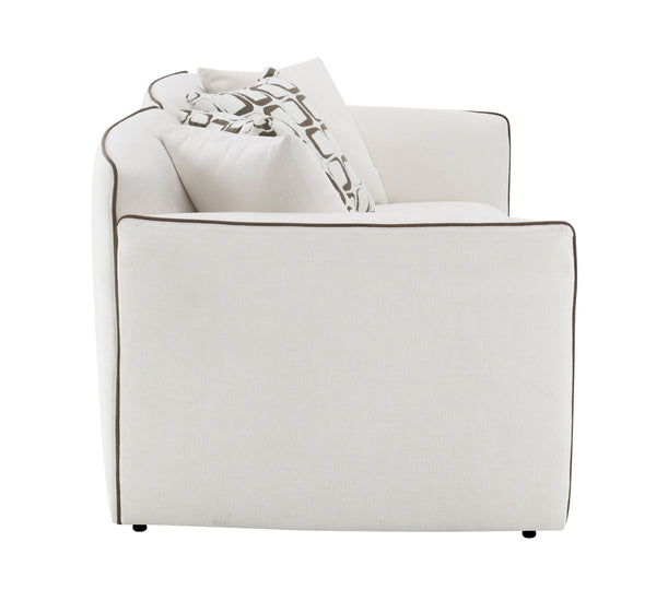 English Elm Yolanda Beige Chenille Loveseat with 4 Pillows - Removable Covers, Solid Pine Frame, 440lb Capacity B2726P316912